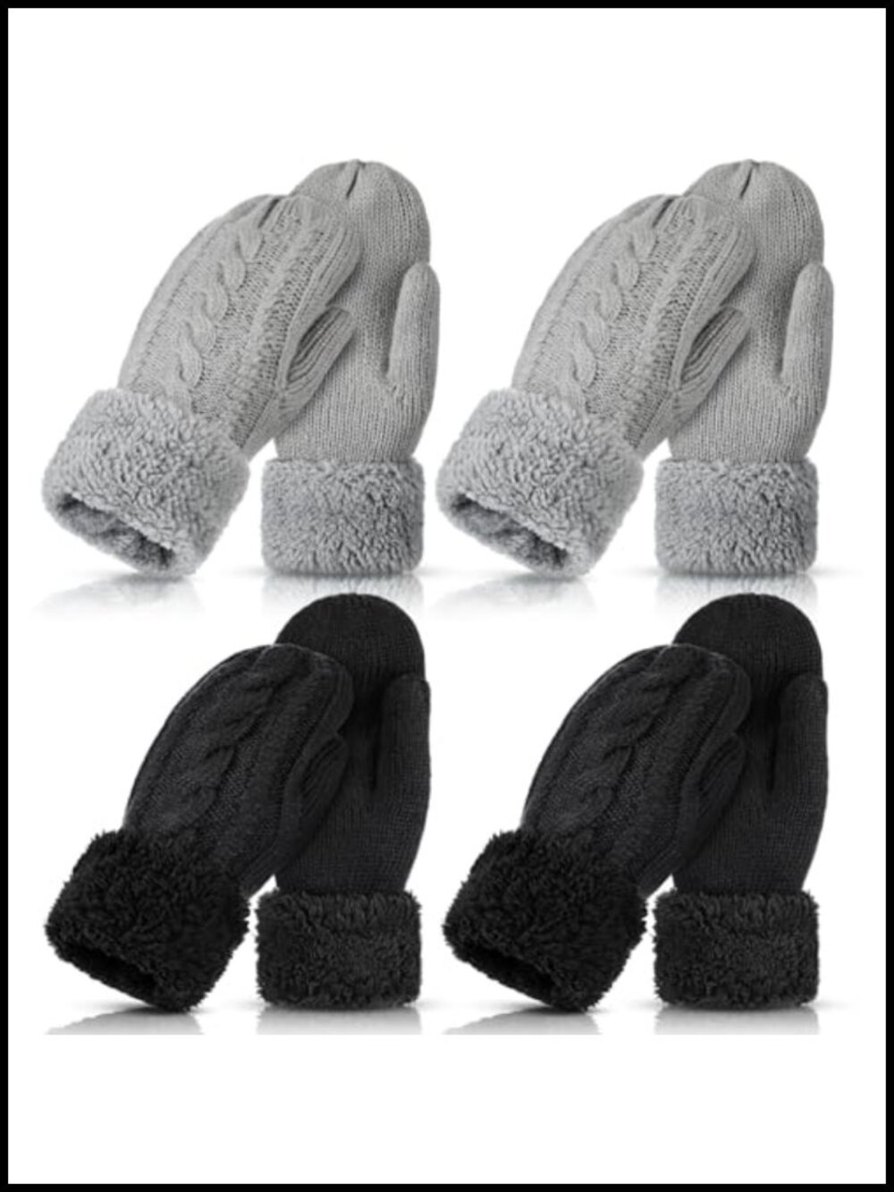 Winter Knit Mittens Wool Lined Warm Cold Weather Gloves for Women